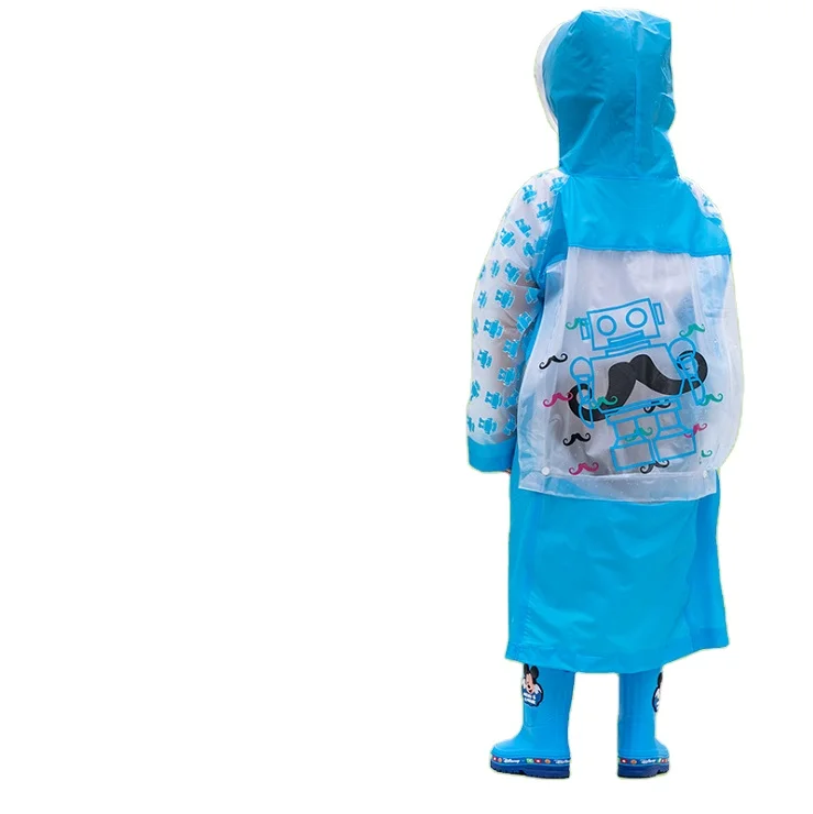 Factory wholesale Long Cute Colorful pvc raincoat for kids children waterproof with School Bag space