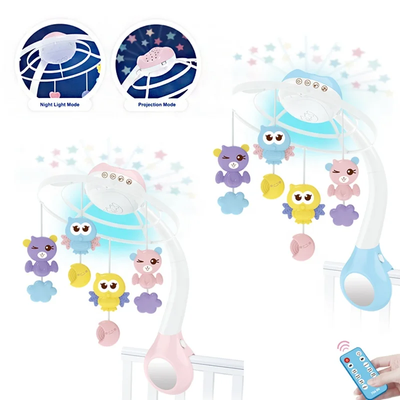 Baby rotating bell crib mobile baby with projection function, remote control baby music bed bell