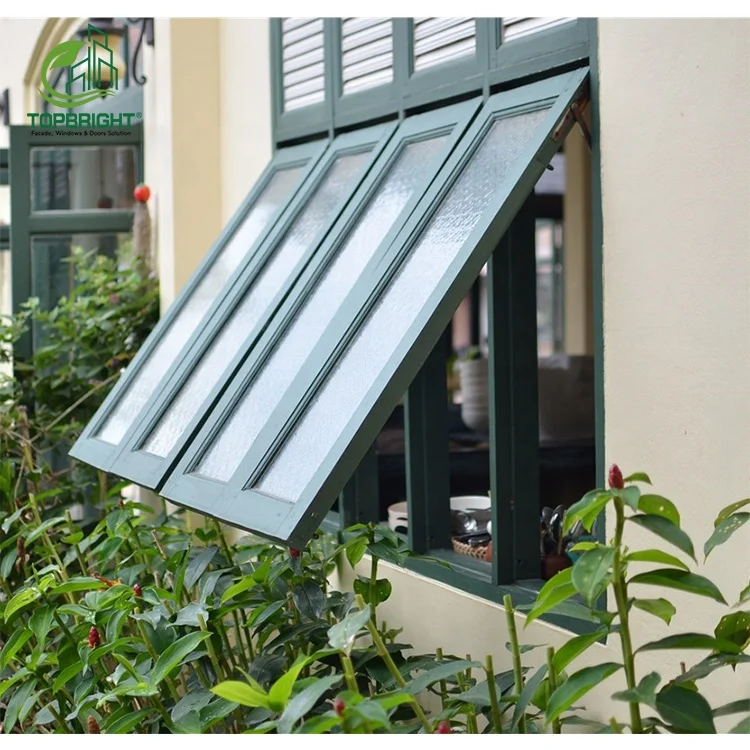 Top-hung sun protect window privacy double glazed aluminum awning windows with screen