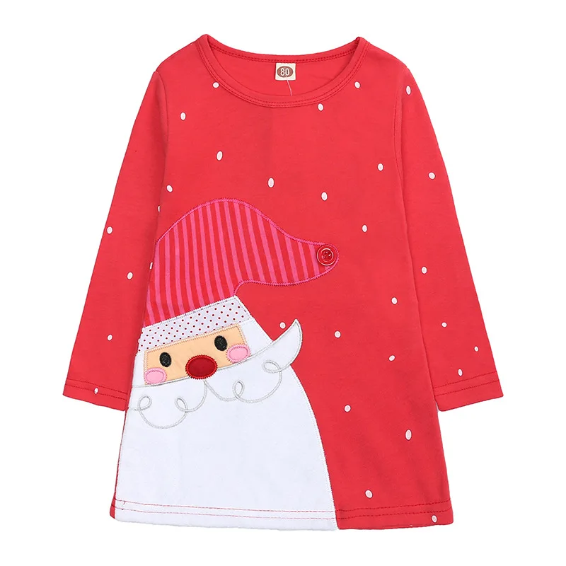 Ivy42181A 2023 Christmas Long Sleeve Santa Design Striped Dress Girl Kids New Years Dress