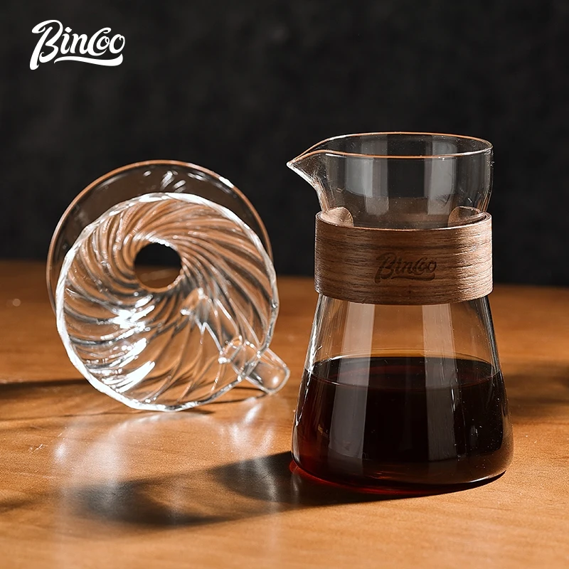 BINCOO Glass Coffee Dripper Set Hand-pour Coffee Pot Set Hand-pour Pot Filter Cup V60 Sharing Jug Glass Brewing Cup 500ML/600ML