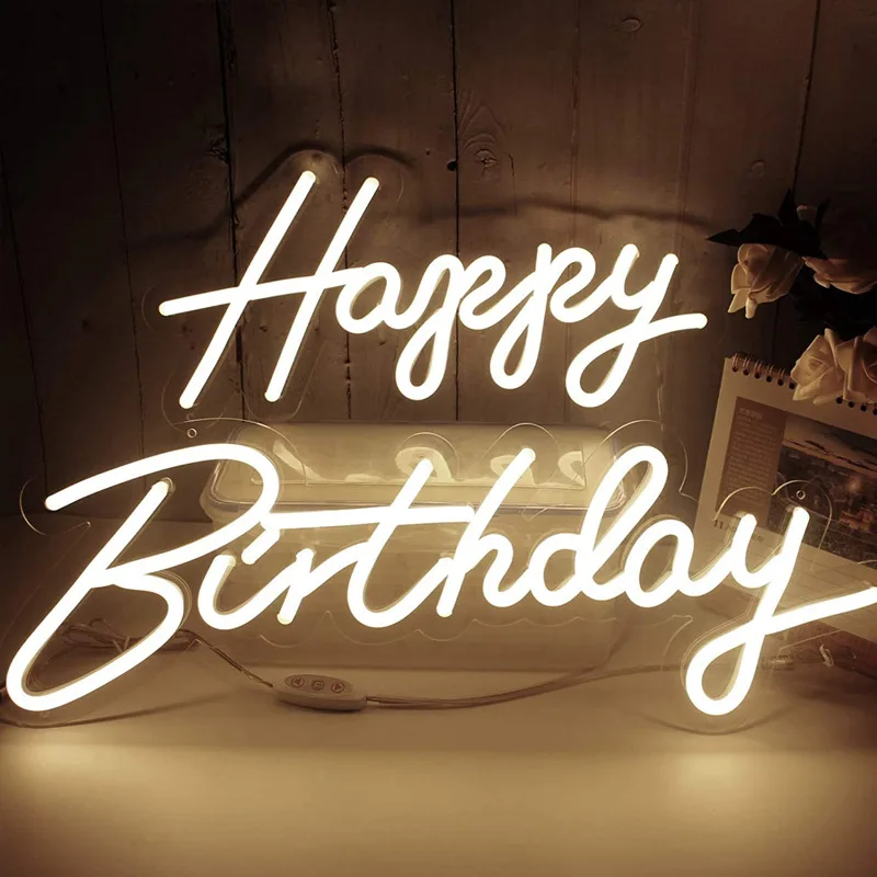 Happy birthday LED neon letters party background wall decoration good atmosphere glowing neon lights