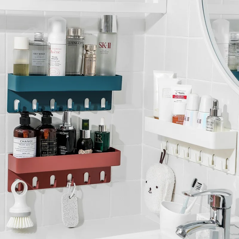 Bathroom Accessories Wall Hole-free Porch 6 Hook Plastic Storage Organizer Rack Kitchen Storage Rack