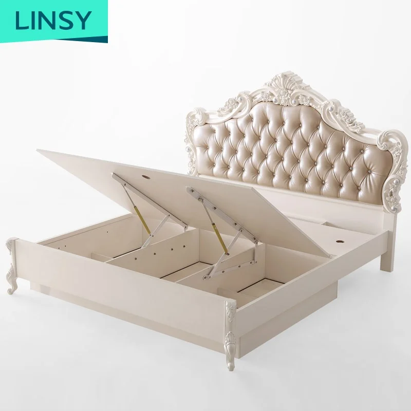 French Wooden Timber Queen Size Leather Modern Bed Frame Furniture