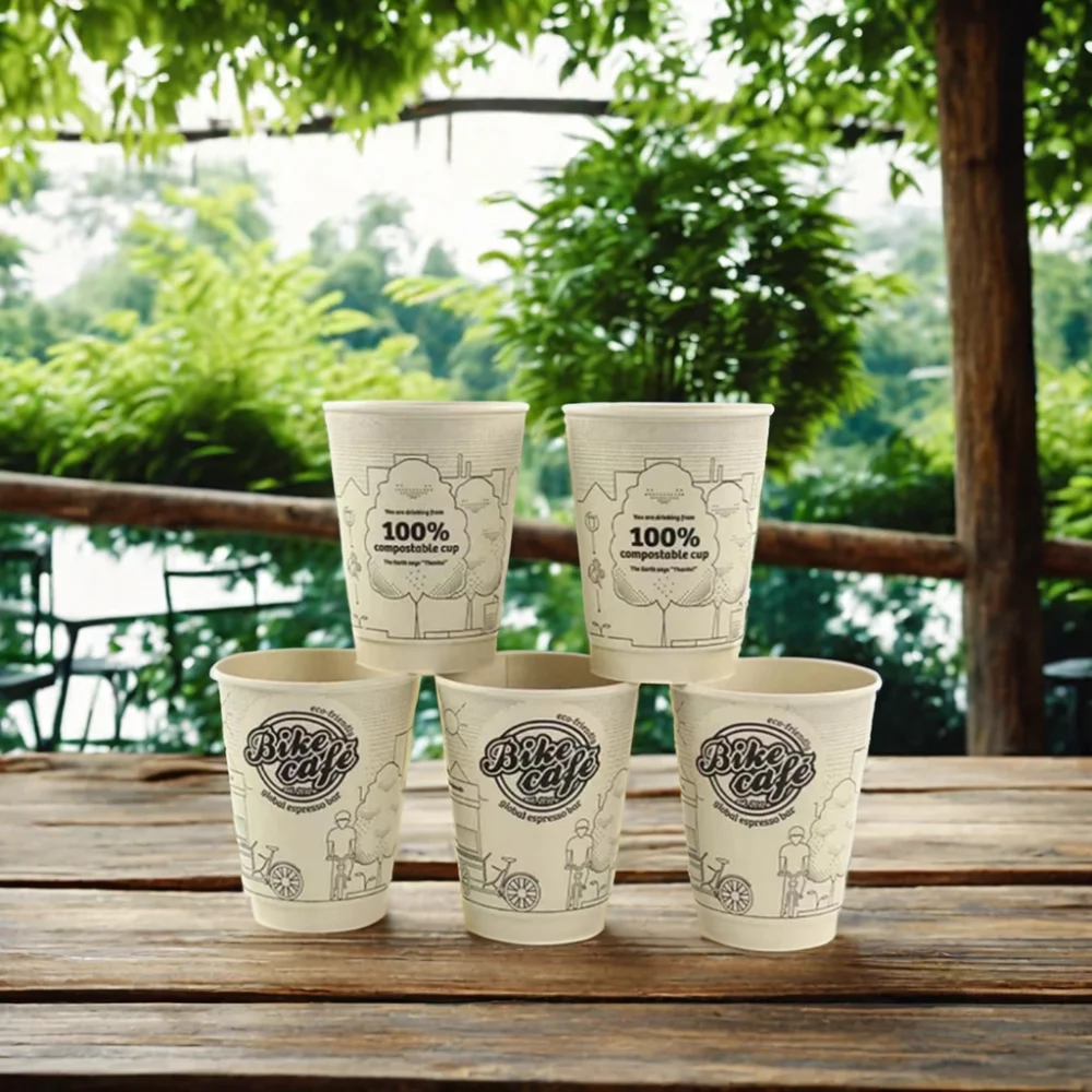 VIRTUES Eco-Friendly 7oz Paper Coffee Cups 100% Compostable Biodegradable Double Wall Vaso de Papel para Cafe with Lid