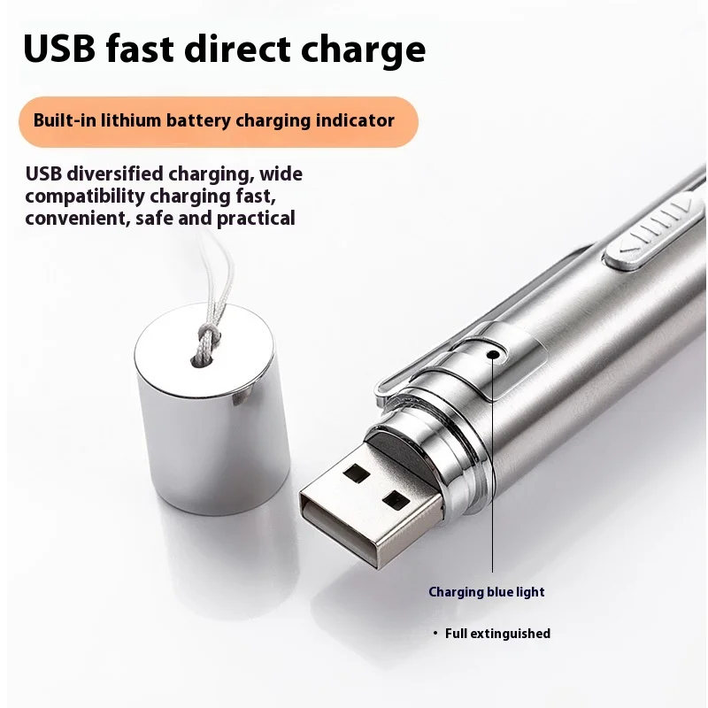 7in1 Multi-Pattern Switchable Laser Pointer Funny Cat Flashlight Stainless Steel Silver Infrared Purple Light White Plastic