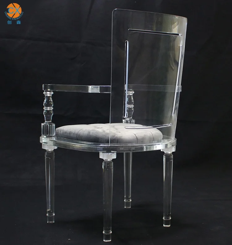 2021 New Design Luxury Clear  Acrylic Armrest Transparent Chair With  Colorful Cushion