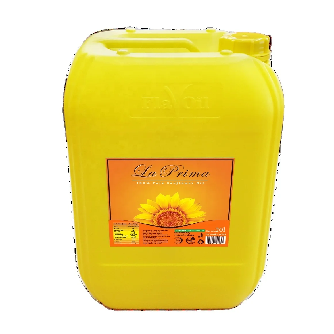 LA PRIMA High Quality 100% Refined Sunflower Seed Oil KOSHER Certified , origin - Ukraine,  in 20L plastic tin