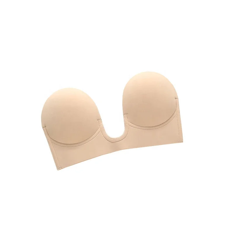 Deep U plunge gathering backless silicone invisible bra push up strapless self adhesive bra
