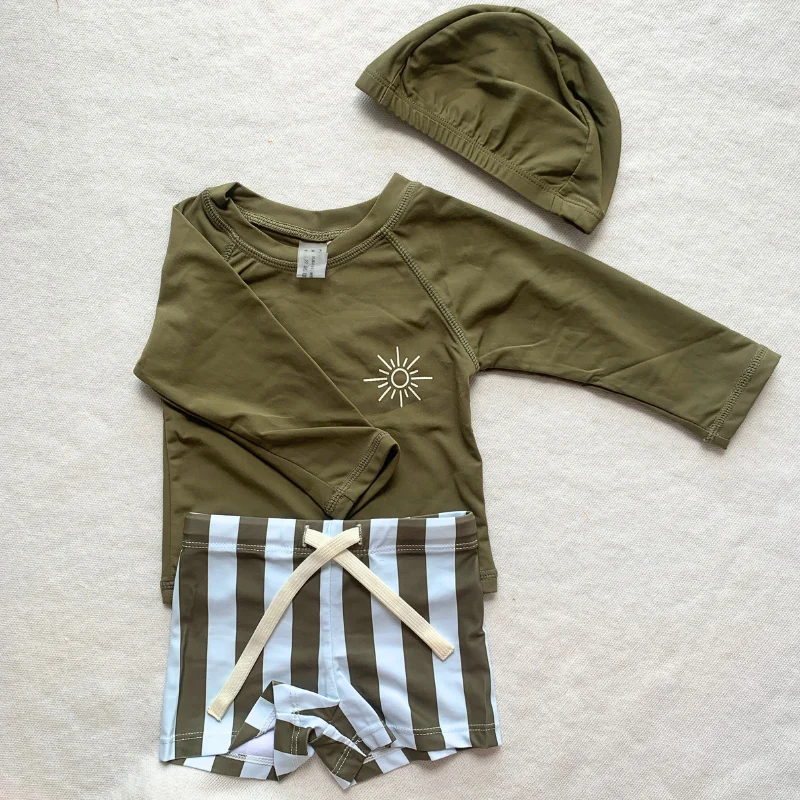 Toddler Bathing Suits For Boy Kids Swimwear Summer Long-Sleeved Beachwear Quick Dry Swim With Sun Protection Swimwear
