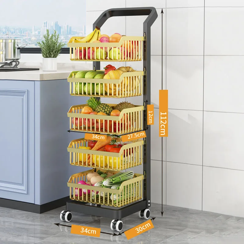 Multi-layer Tiers Black Mesh Wire Kitchen Vegetable Storage Baskets Detachable Basket Trolley Rack
