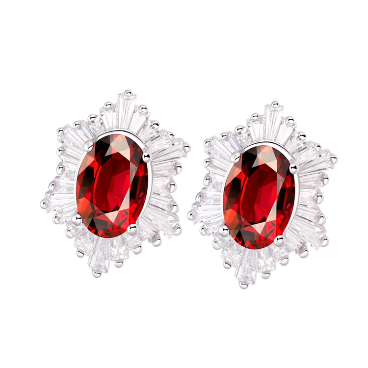 Shinning 925 Sterling Silver Crystal Big Ruby Gemstone Stud Earrings For Woman Destiny Jewellery