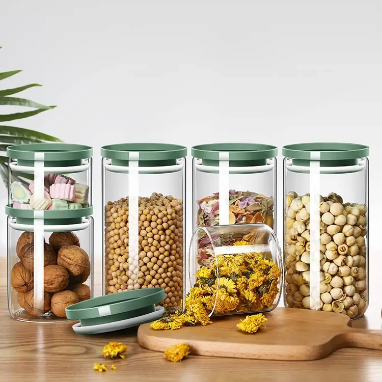 Storage Tank Food Container Bamboo Covered High Borosilicate Food Sealed Glass Tank Kitchen Miscellaneous Grain Organizer
