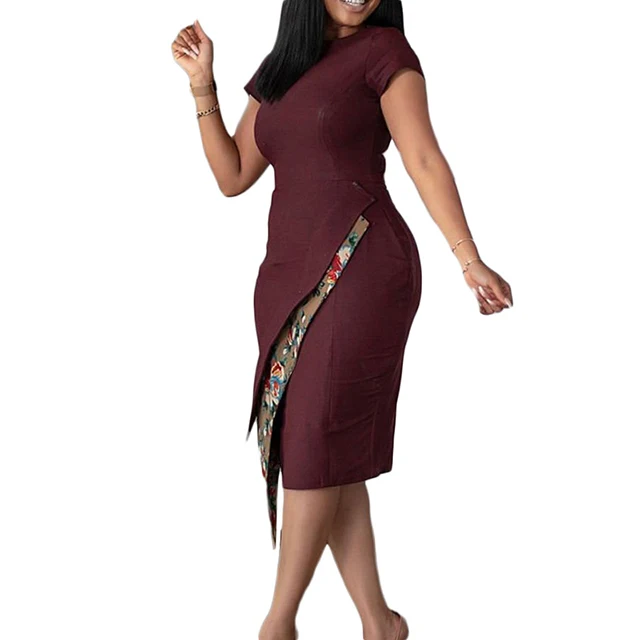 2023 New Elegant Bag Hip Print Splicing Office Formal Clothing For Women Plus Size Dresses For Ladies