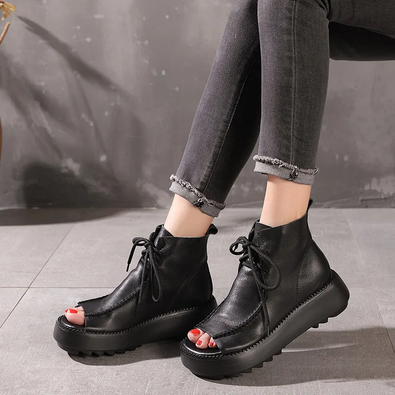 Strapping chunky platform sponge non-slip sandals boots leather retro casual Roman fish mouth spring 2021 women sandals