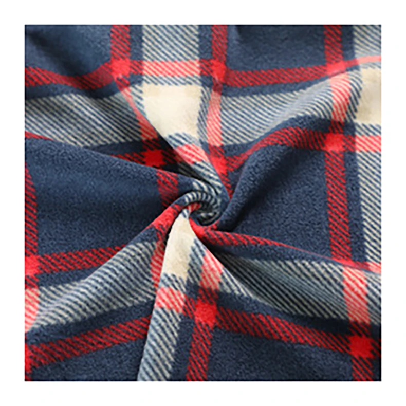 Melange super poly printed plaid micro polar fleece fabric for garment