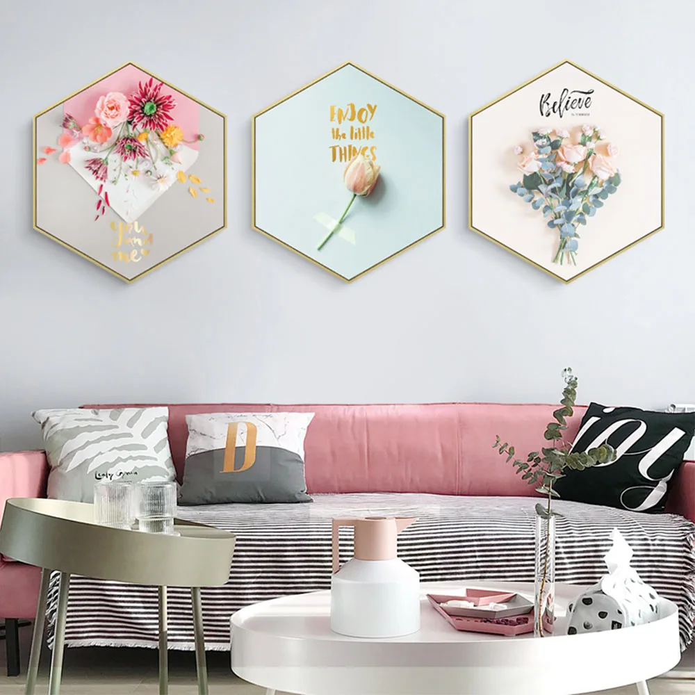 New Design Beautiful Flower Leaves  Polygon  Wall Hanging  Decoration Display  Metal Photo Picture Frames