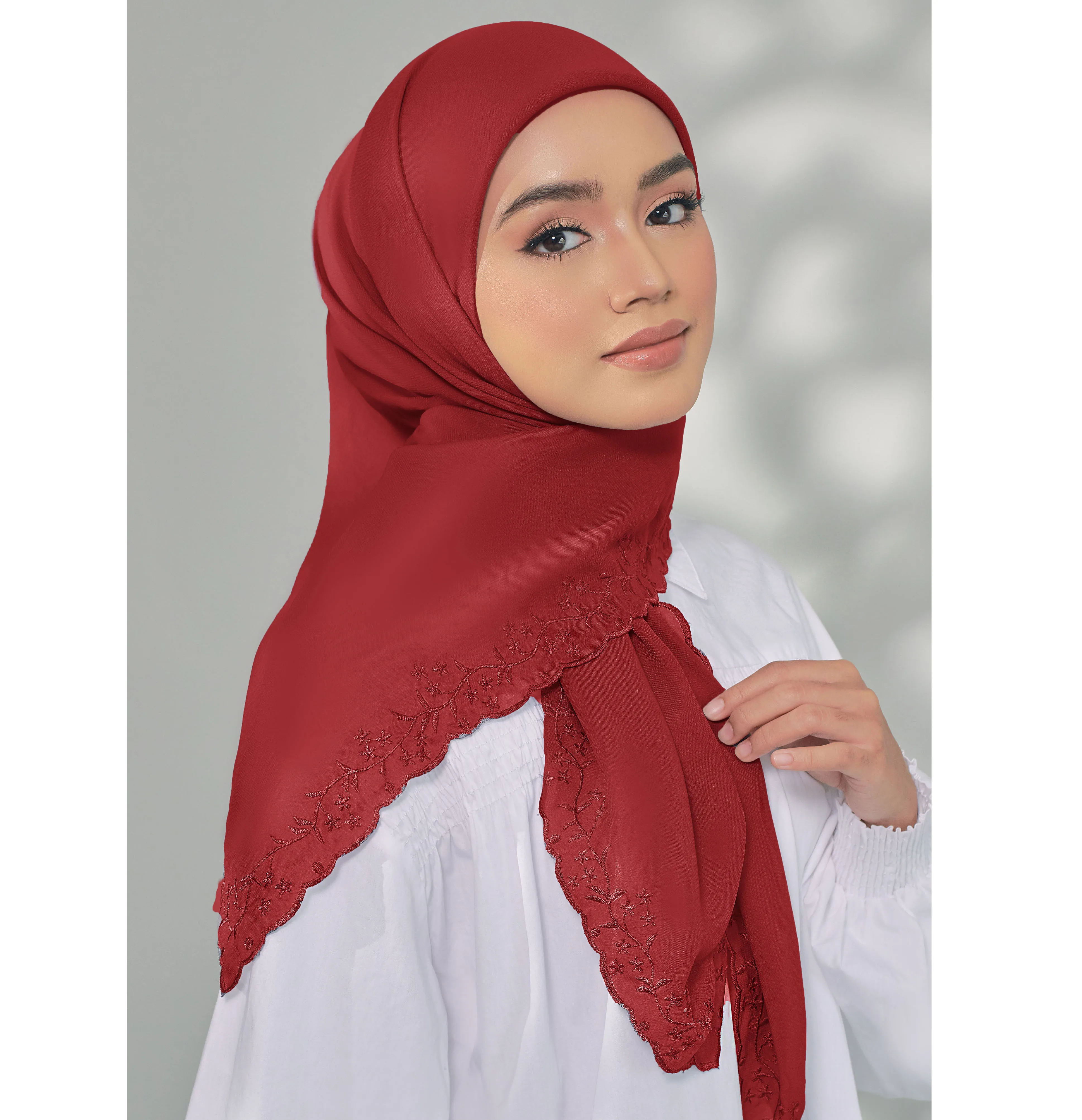 2022 Custom Sulam Patterns Embroidery Muslim Long Scarf Shawl Embroidery Designs Tudung Hijabs