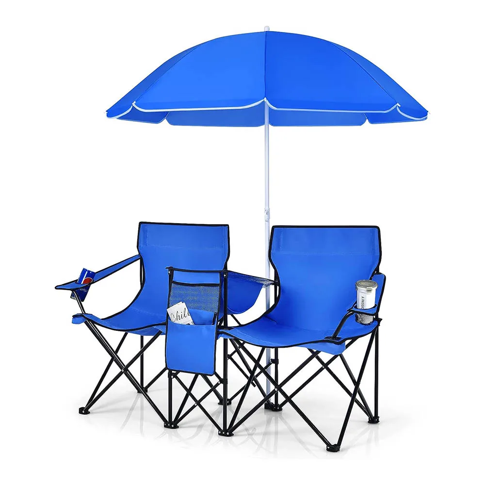 2 Seat Umbrella Folding Chair Folding Swivel Chair Sponge Fabric Easy Packing Camping Hiking Beach Oxford Metal Stainless Steel