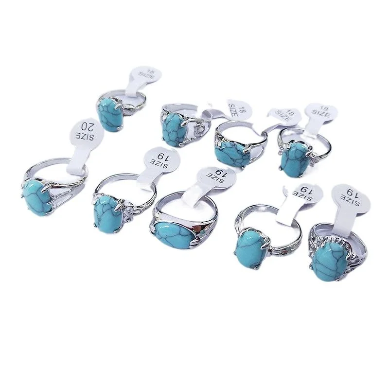 Wholesale New Natural Larimar Stone Ring Lady Adjustable Crystal Jewelry For Healing Quartz