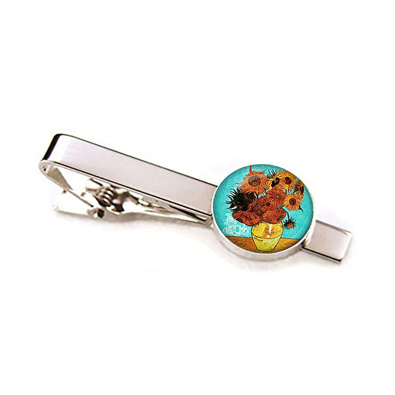 Men Fashion Van Gogh Starry Night Sunflowers Tie Clips Personality Name Letters Jewelry Men Necktie Clip Pin Suit Accessories