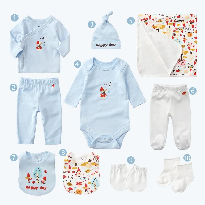 New style baby cotton clothing set infants wholesale wear 100% cotton printed cute romper and blanket with mitten gift box