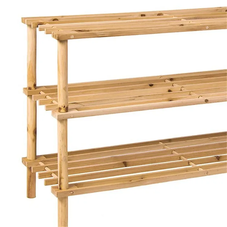 European modern 3 Tier Natural color durable solid wooden racks stands shelf for home
