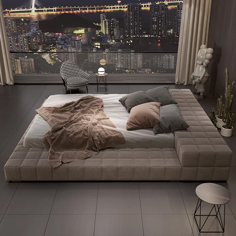 Newest Italian minimalist tatami floor platform bed upholstered kids bed low back full size king queen wooden frame bed