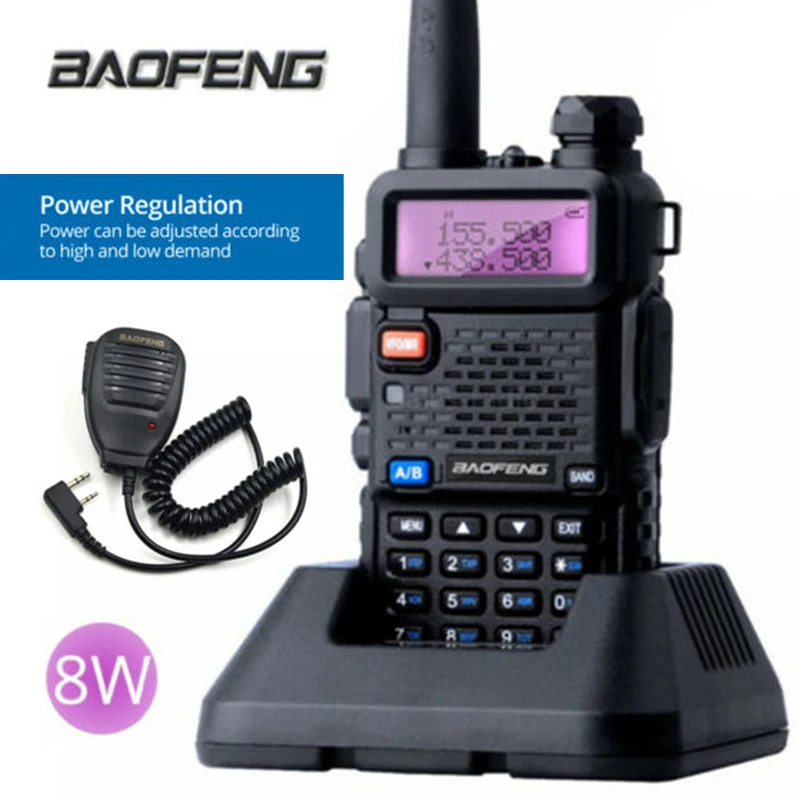 Оптовая продажа BaoFeng UV-5R настоящая 8 Вт для переносного приемо-передатчика двойной частоты VHF/UHF FM радио uv-5r динамик микрофон