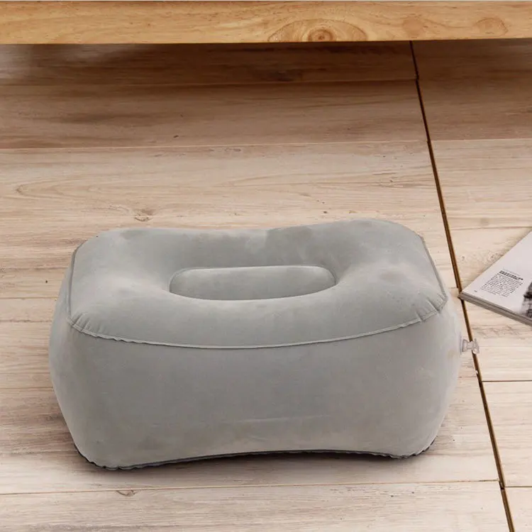 Grey and Blue color inflatable Travel Foot Rest Pillow Footrest Cushion for Travel home and office leg rest