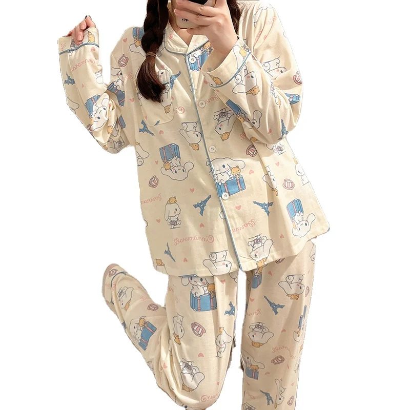 Wholesale Cartoon Sanrio Women Ladies Summer Autumn Long-Sleeve Pajamas Kawaii Sanrio Cinnamoroll For Girls Cute Pajamas