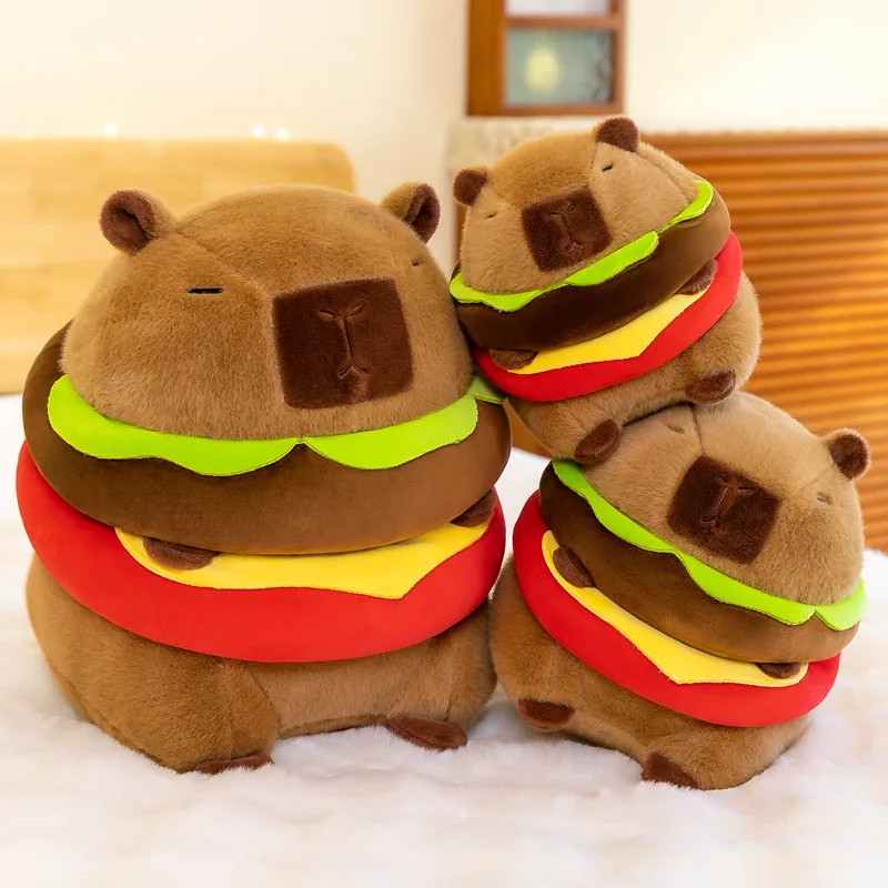 YuBon Capybara Plush Toy In The Shape Of A 20cm Hamburger Capibara Plush Pillow Cartoon Stuffed Doll Machine Best Holiday Gifts