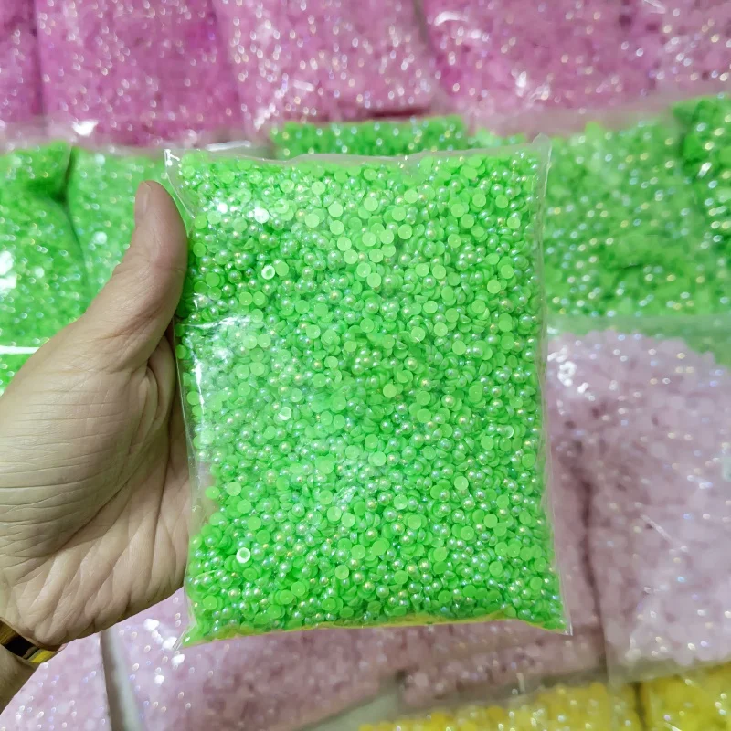 With New Currents Rice White Half Pearl Rhinestones Flat Bottom  Loose Bead DIY Handmade Material ABS Pearls for Decoration