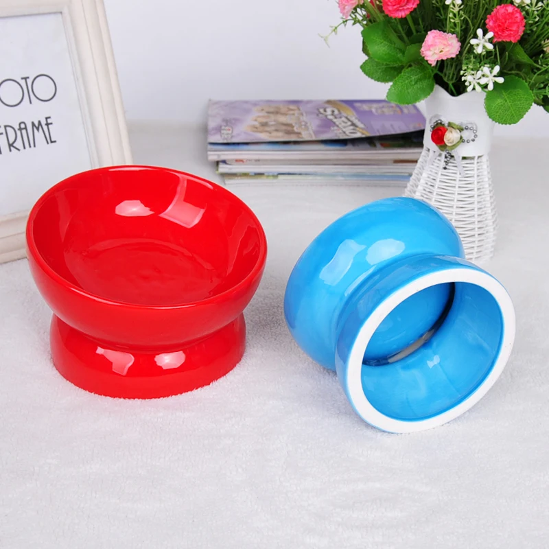 Ceramic pet high foot oblique color ceramic bowl to protect cervical vertebra dog cat bowl large