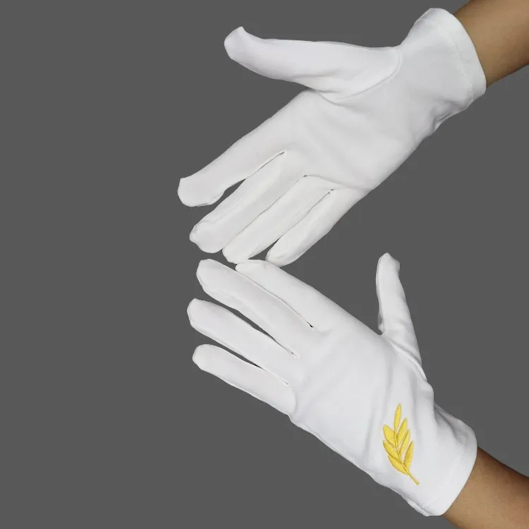 Custom logo gold leaf  China manufacturer plain white nylon masonic regalia freemason man church embroidered hand gloves
