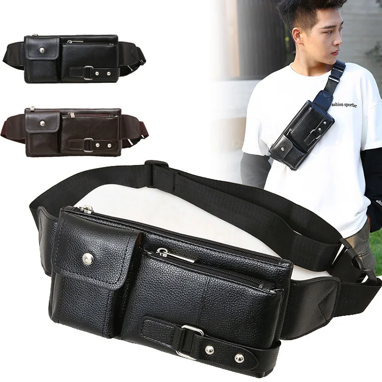 custom leather men waist bag fashion casual waterproof travel belt crossbody shoulder bag