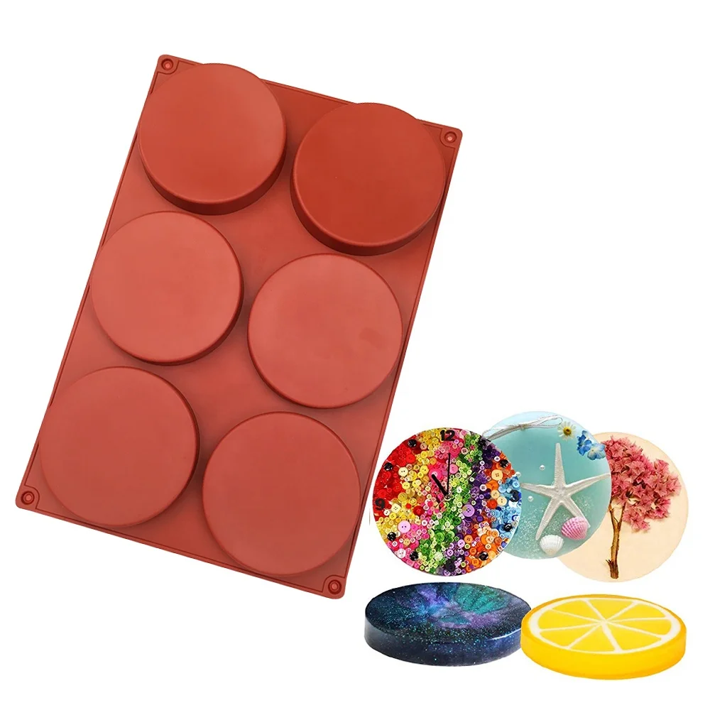 6 Cavity Large Silicone Round Disc Resin Coaster Mold Pastry Bakeware for Baking Making Epoxy Resin Crafting Projects