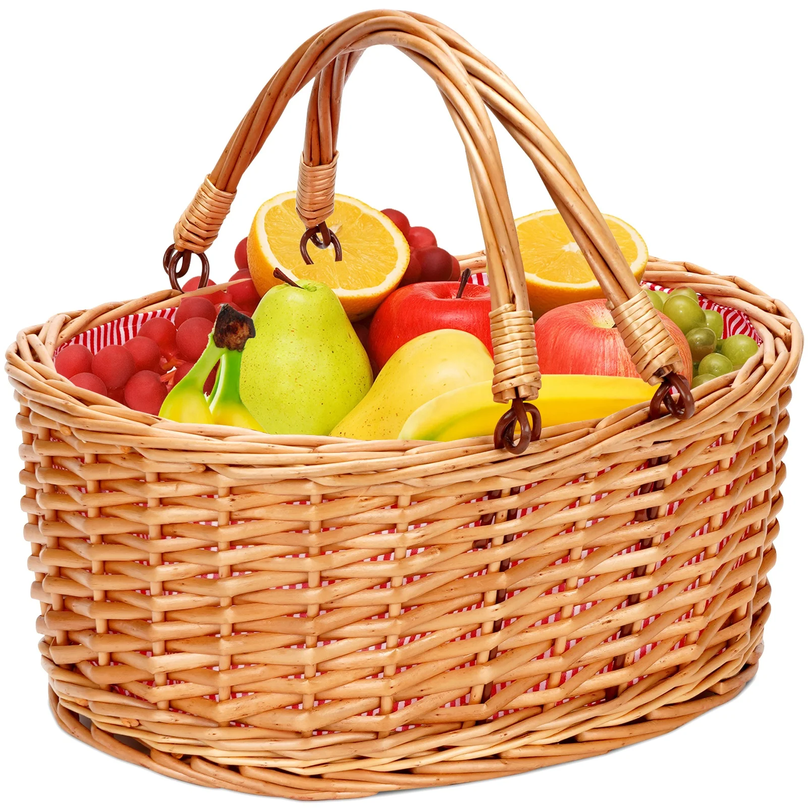 Wicker Picnic Basket with Double Folding Handles,  Willow Hamper Basket Easter Candy Storage Wine Basket for Toy, Flower, Gifts