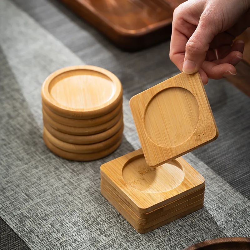 Custom Engraved Logo Round Square Blank Tableware Mat Wooden Coaster For Tea Coffee Cup