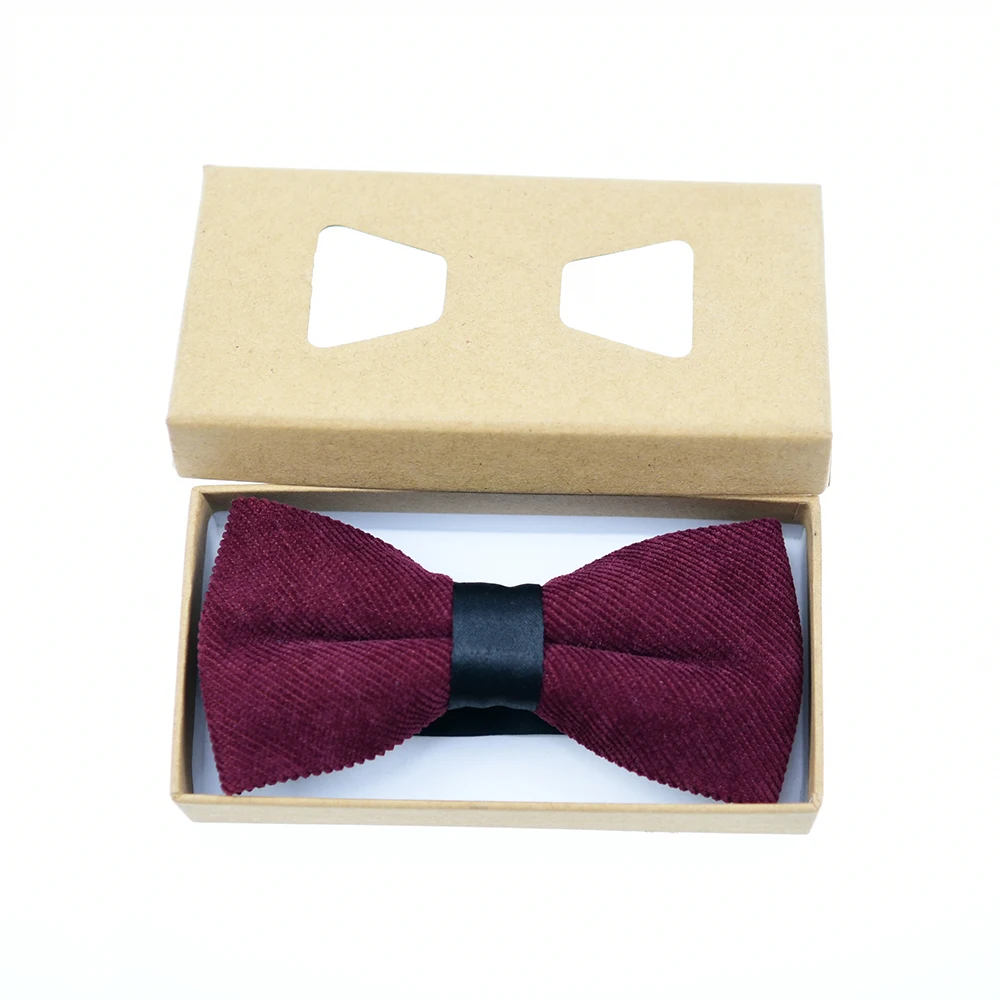 Custom Gift Box Packinig New Bowtie Collection Creative Handmade Burgundy Wine Bowtie Tone On Tone Novel Bow Tie