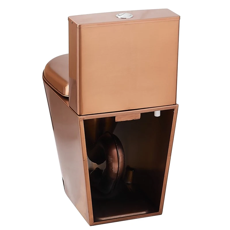 Rose gold stainless steel floor mounted double button water tank seated toilet