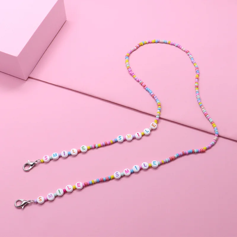 Карамельные цвета детский Маскировочный держатель акриловые бусины с буквами надписью LOVE Smile шнурок защитой от потери цепочка для