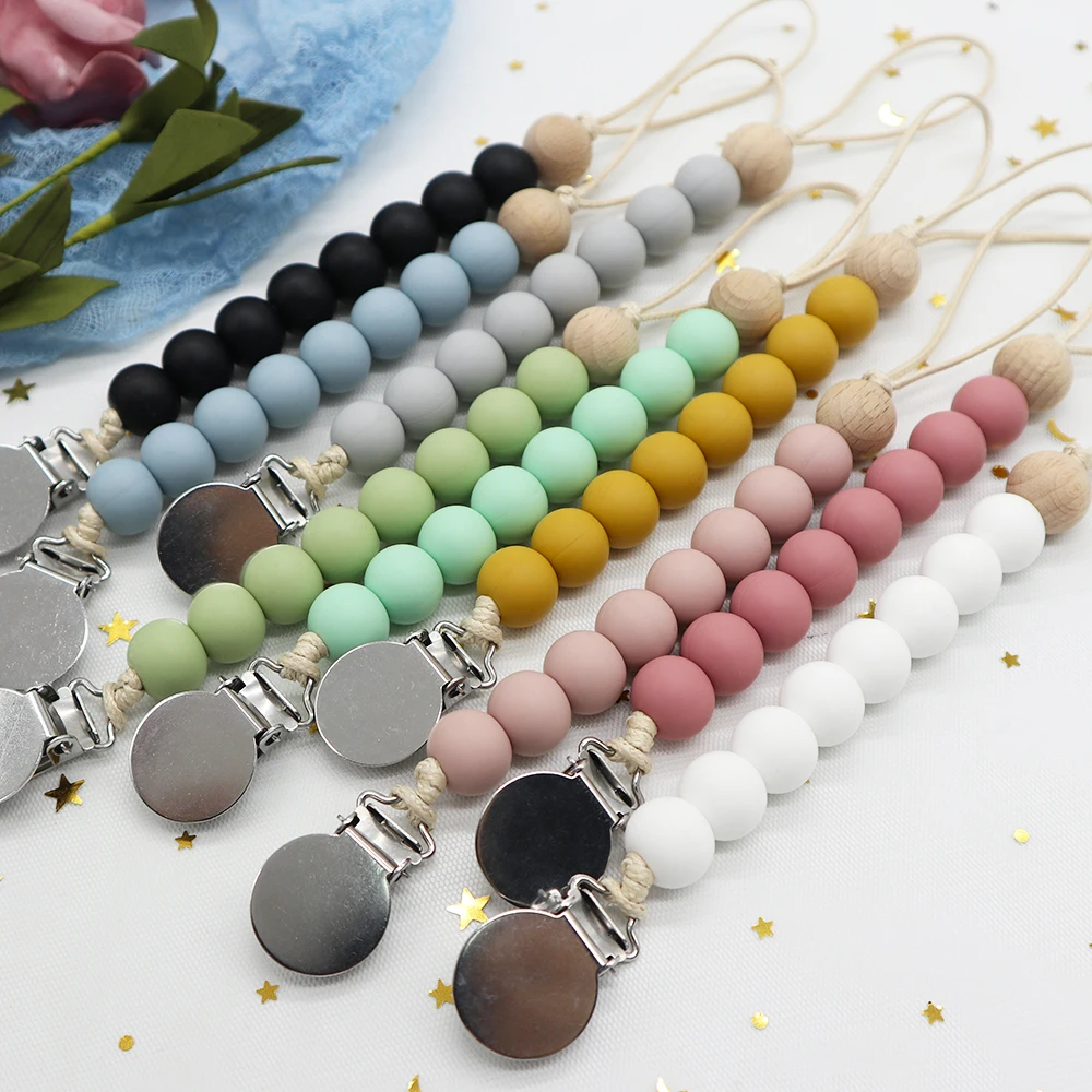 Oval Round baby pacifier clip Stainless Steel Silver Suspender baby dummy clips Baby metal clip