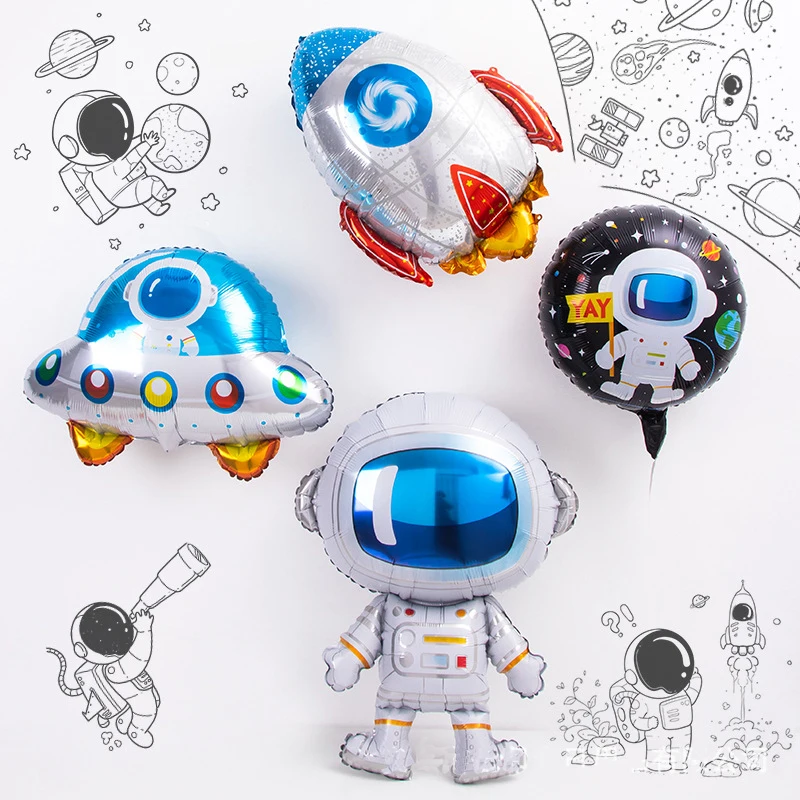 Cartoon Rocket Foil Balloon Set Blue Rocket Balloon Birthday Party Decoration kids toy