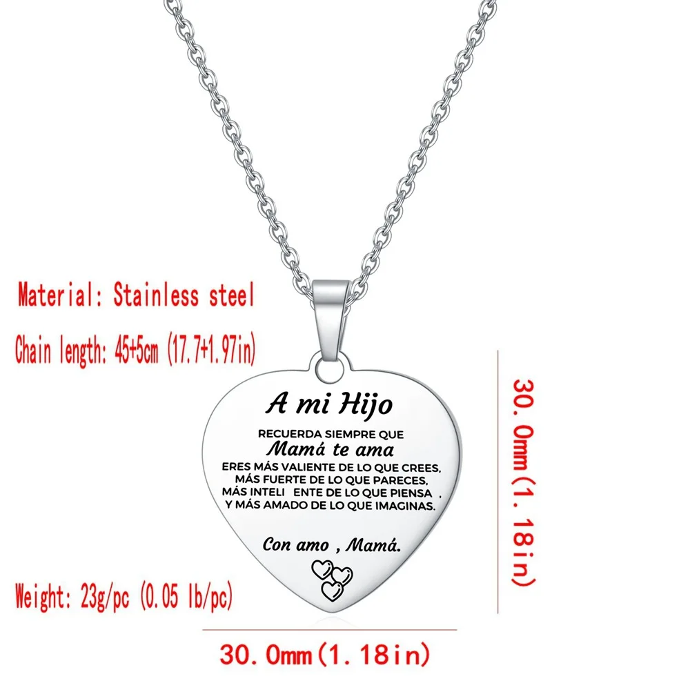 Hot Selling Family gift A MI HIJO Pendant Stainless Steel Love Heart Affection Inspirational Family Necklace