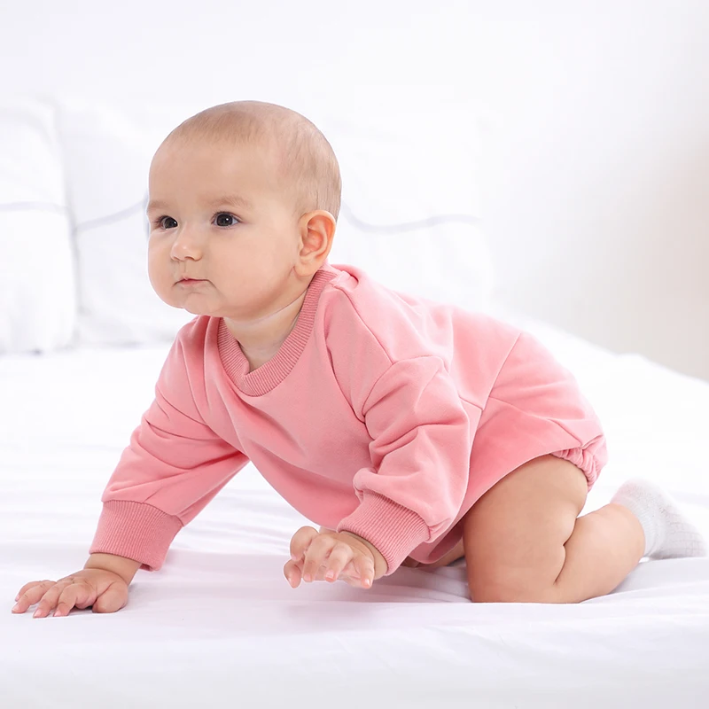 Autumn Bodysuit Baby Girl Jumpsuit 100% Cotton Neutral French Terry Drop Sleeves One pieces Sweatshirt Bubble baby Romper