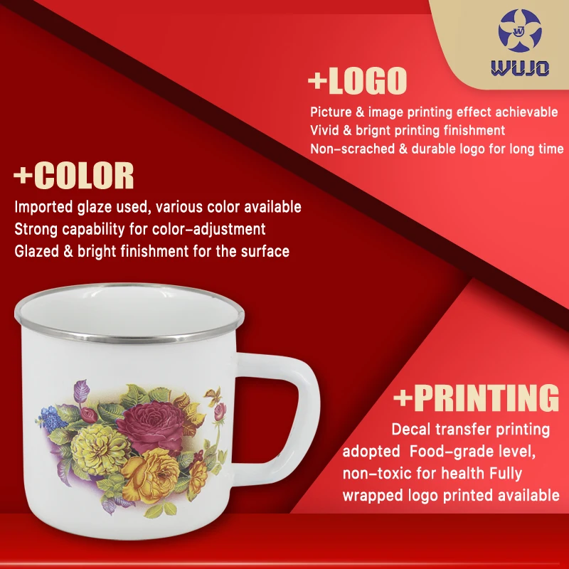 Valentines Day Coating Coloured Printed Custom Cup Enamel Coffee Campfire Mug