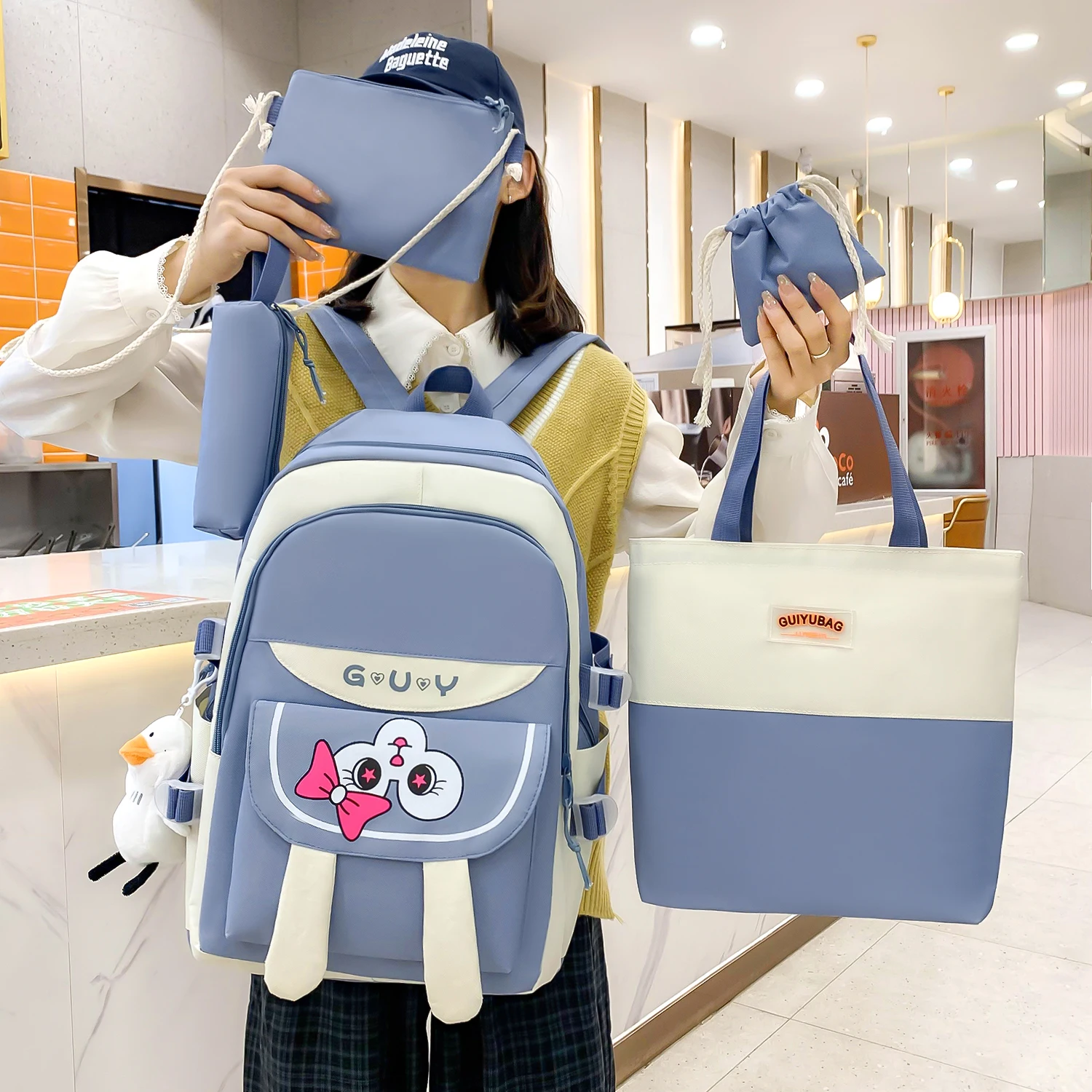 Lovely Cartoon Schoolbag Students Laptop Backpack Mochilas 4 Pcs Waterproof Teenage Girls School Backpack Set