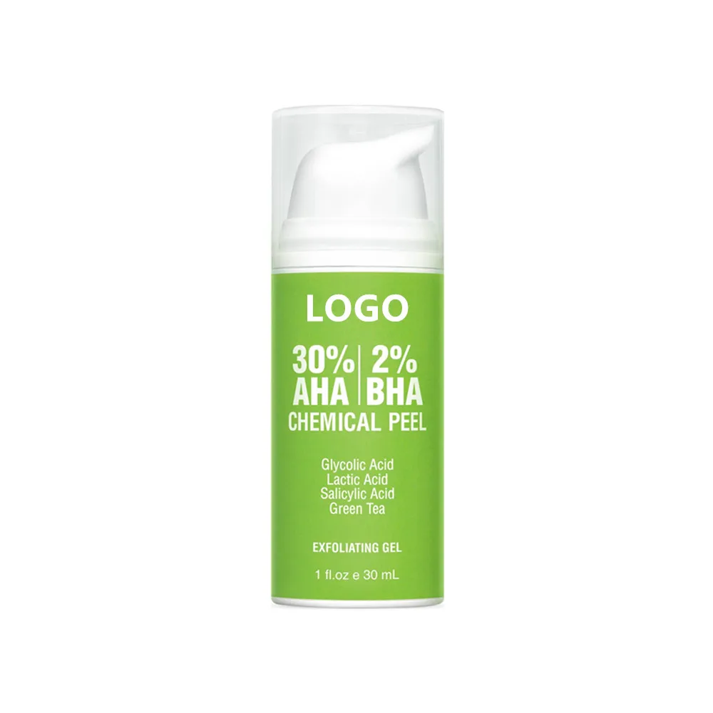 Private Label 30% AHA 2% BHA Chemical Peel Exfoliant Gel for Acne Scars Dark Spots Wrinkles Fine Lines
