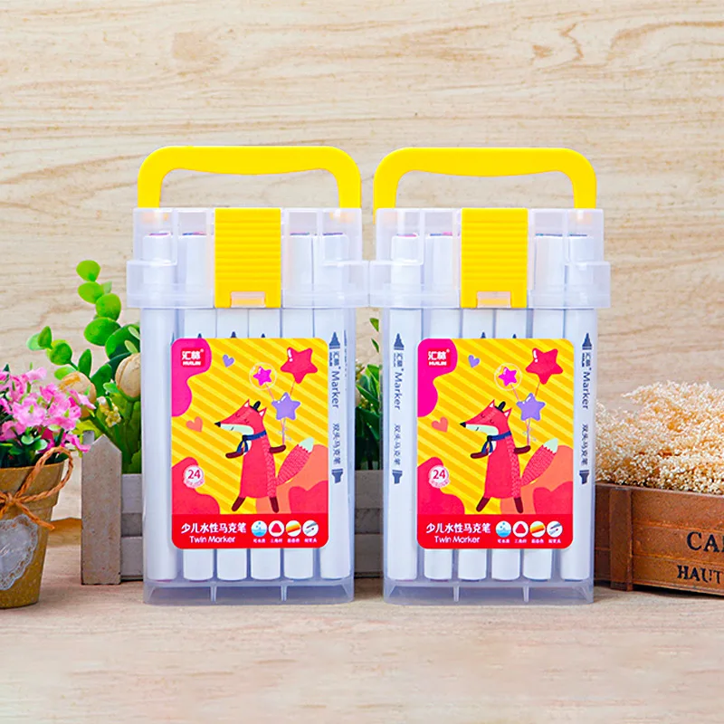 Meihui Marker Pen High Quality  24 Colors Double Ended Nib Water Based Marker Pens Set for Drawing Sketching